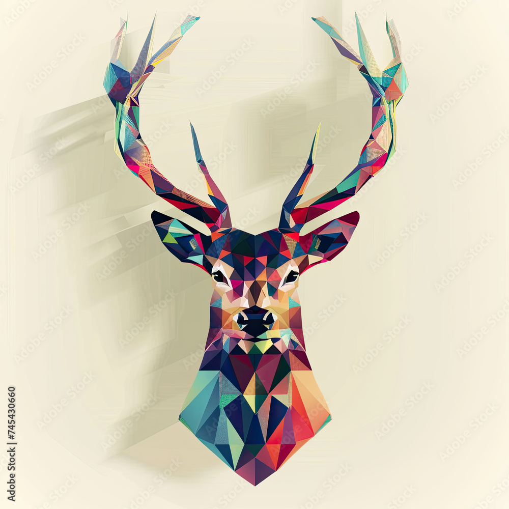 Colorful Polygonal Majesty: Abstract Geometric Deer Head