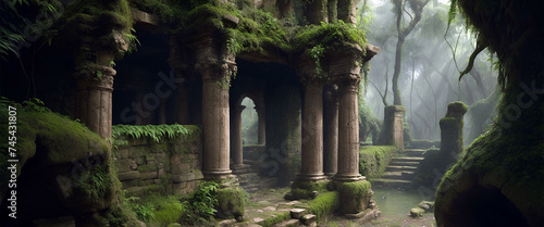 old ancient  ruins deep in the jungle
