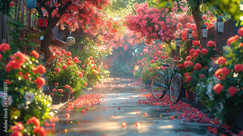 Matte Black Classic Ride: Bicycle in Charming Street View