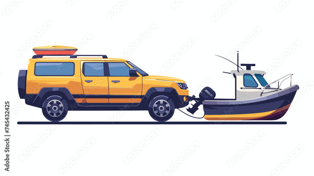 Suv Towing Boat Vector Illustration Graphic Design I
