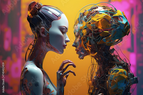 Women Cyborgs with Artificial Intelligence Look at Each Other