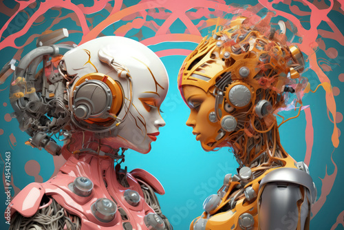 Women Cyborgs with Artificial Intelligence Look at Each Other