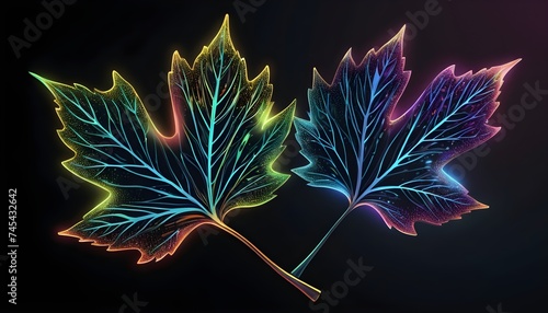 Wallpaper Mural Holographic acer leaves on dark background Torontodigital.ca