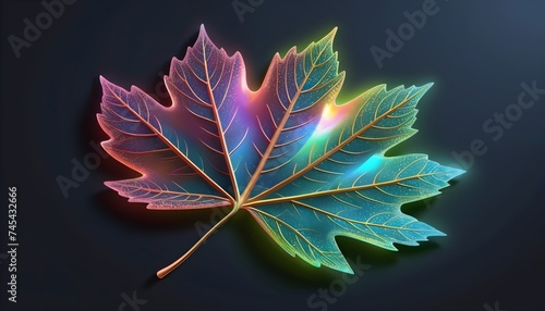 Holographic acer leaf on dark background