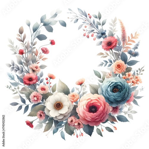 White Landscape with Watercolor Style Flower Wreath