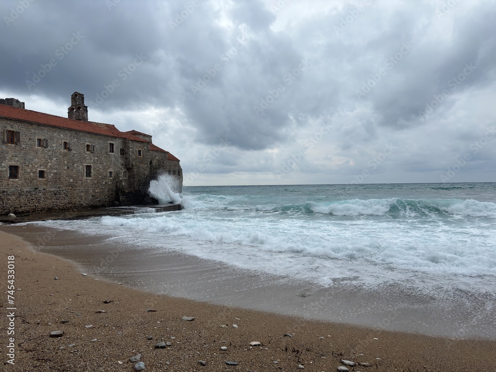 Budva Montenegro Adriatic sea old town storm