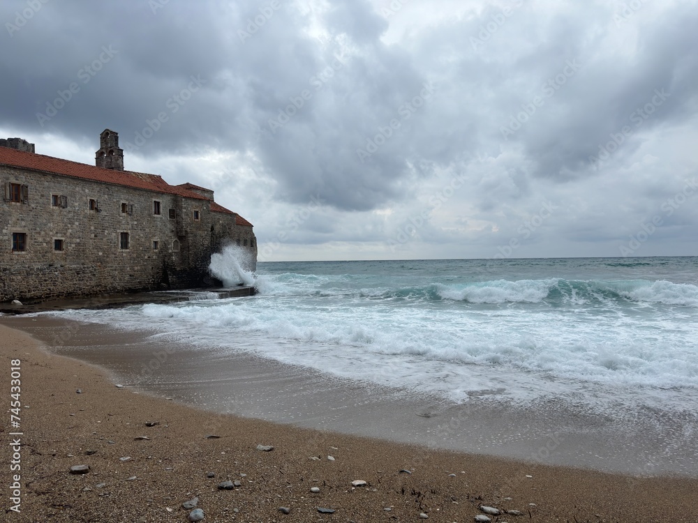 Budva Montenegro Adriatic sea old town storm Budva Montenegro Adriatic sea old town storm