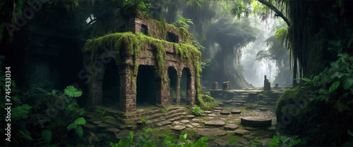 old ancient  ruins deep in the jungle 