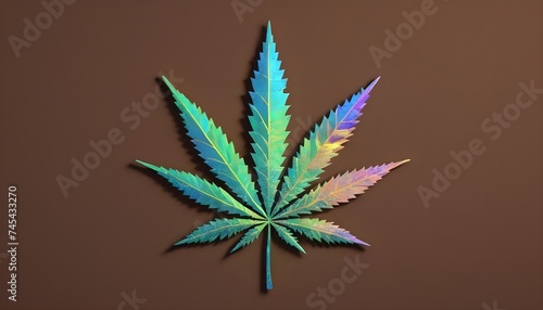 Holographic cannabis leaf on brown canvas artwork