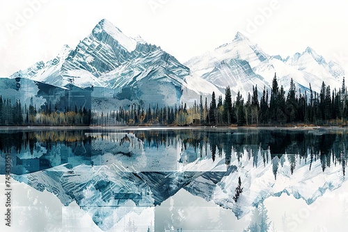 Collage featuring a B&W photo of the Canadian Rockies, with icy blues and forest greens, highlighting the grandeur of Canada's wilderness.