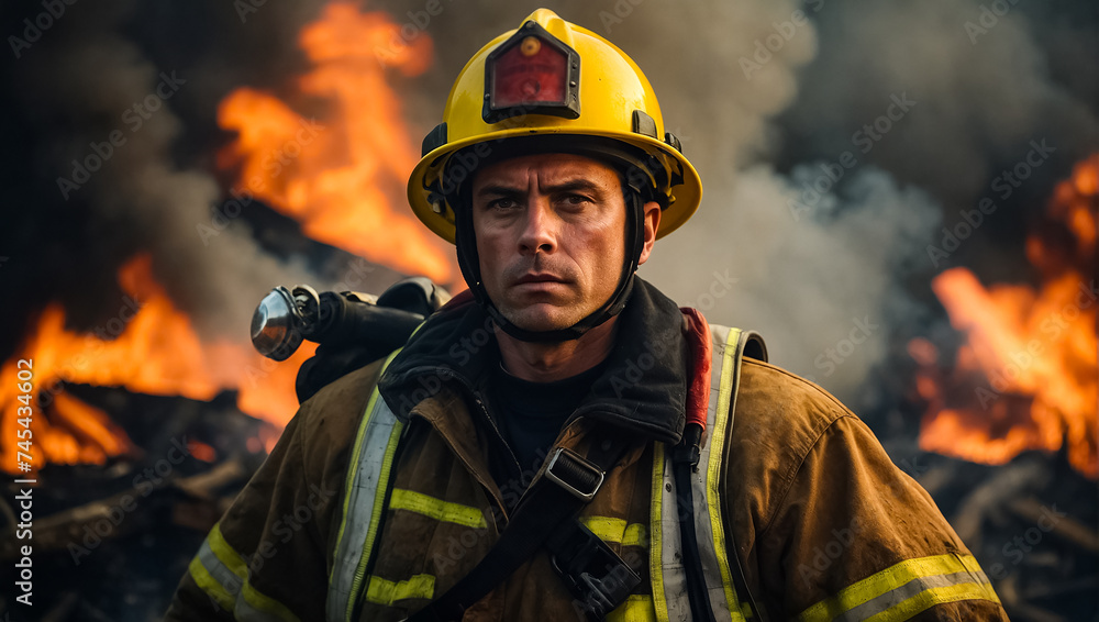 Portrait of a serious male firefighter job