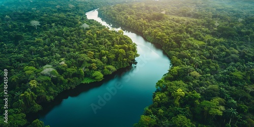 aerial view of rain forest in South America