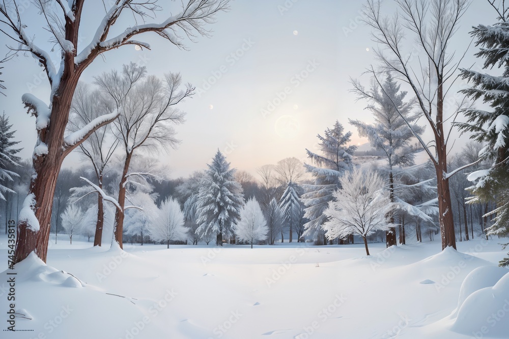 Fototapeta premium winter landscape with snow covered trees