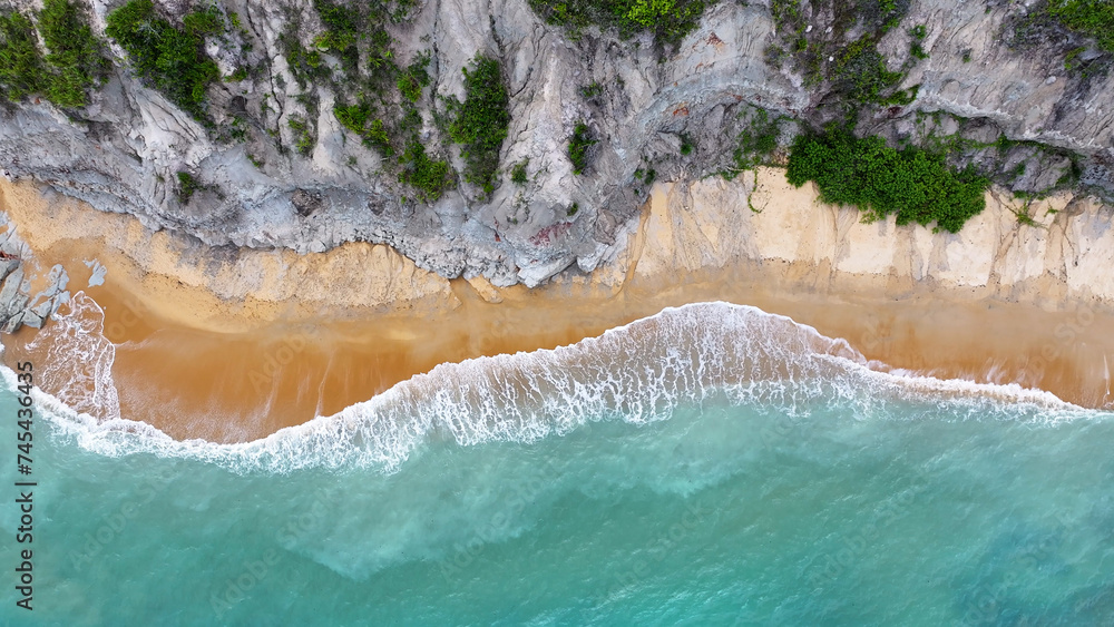 Scenic Cliffs In Porto Seguro Bahia Brazil. Idyllic Beach. Nature Landscape. Bahia Brazil. Tourism Background. Scenic Cliffs In Porto Seguro Bahia. Brazil Discovery Coast.