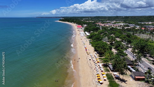 Beach Sand In Porto Seguro Bahia Brazil. Beach Landscape. Brazilian Northeast. Bahia Brazil. Seascape Outdoor. Beach Sand In Porto Seguro Bahia Brazil. Peaceful Scenery Of Tourism. © ByDroneVideos