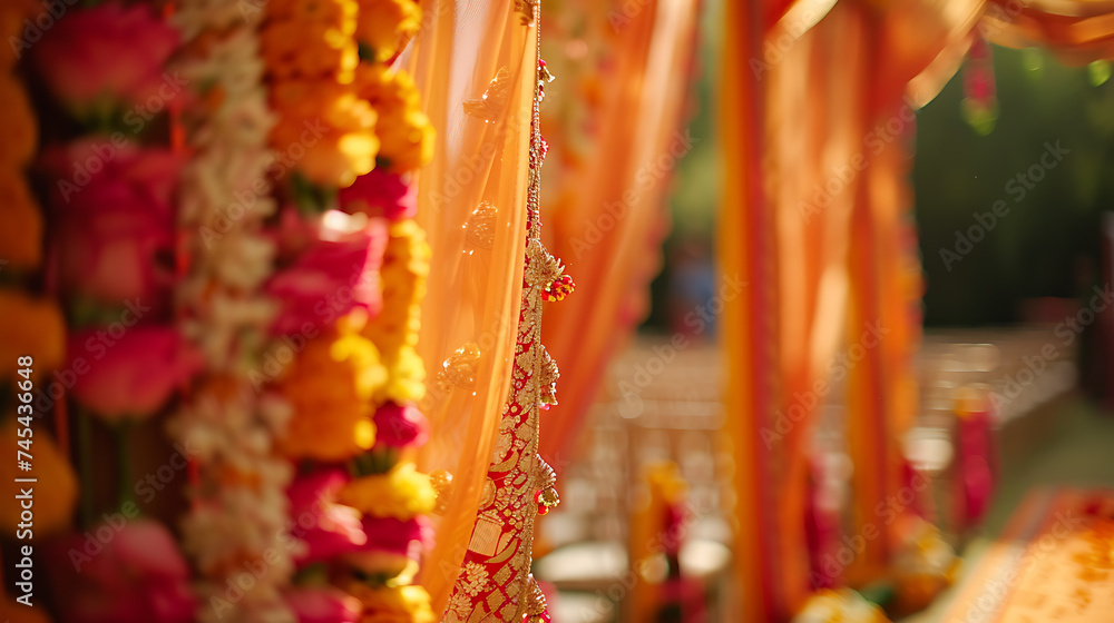 Cerimônia Hindu Ritual de um Sacerdote em um Templo Decorado com Ofertas de Flores