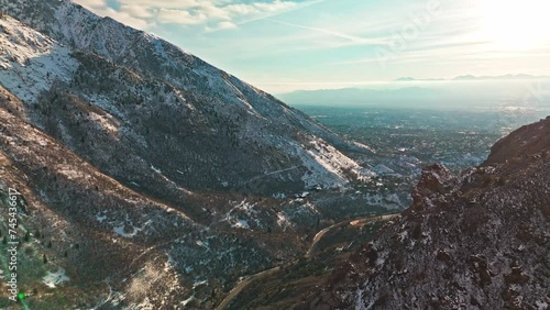 Scenic morning view of mountains range in Salt Lake city area in Utah photo