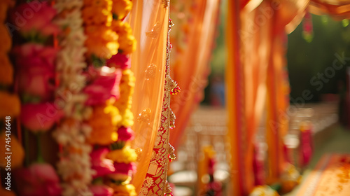 Cerim  nia Hindu Ritual de um Sacerdote em um Templo Decorado com Ofertas de Flores