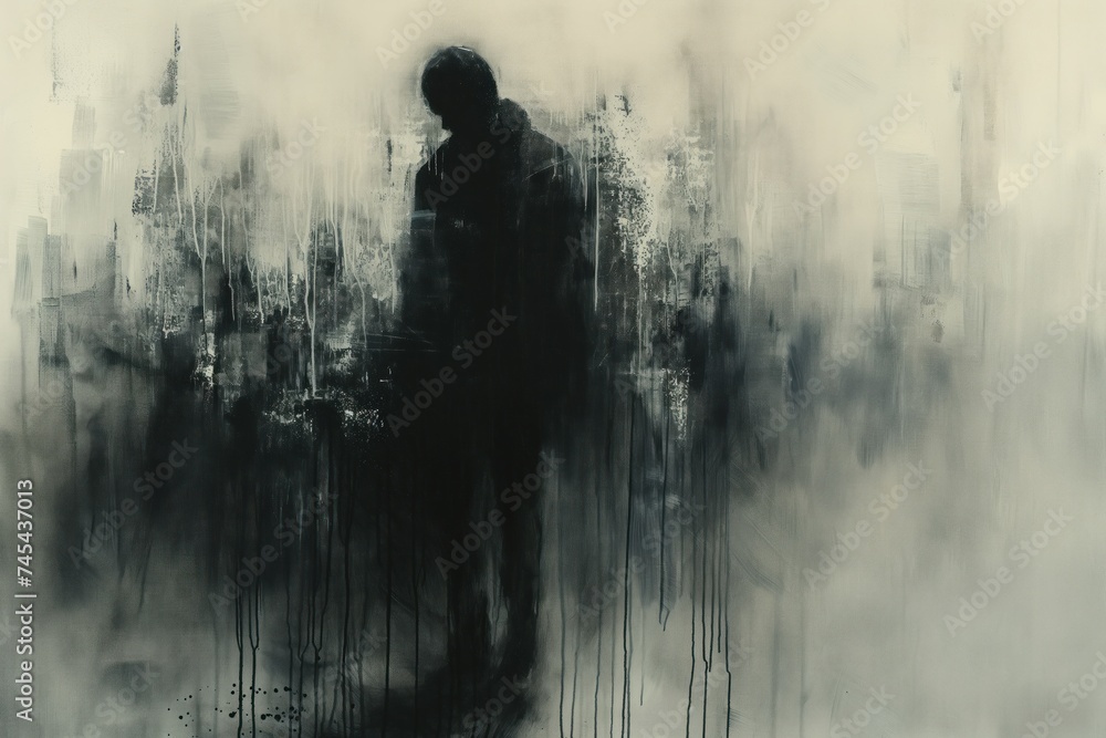 Silhouette of a depressed man experiencing loss and bad events Silhouette of a depressed man experiencing loss and bad events