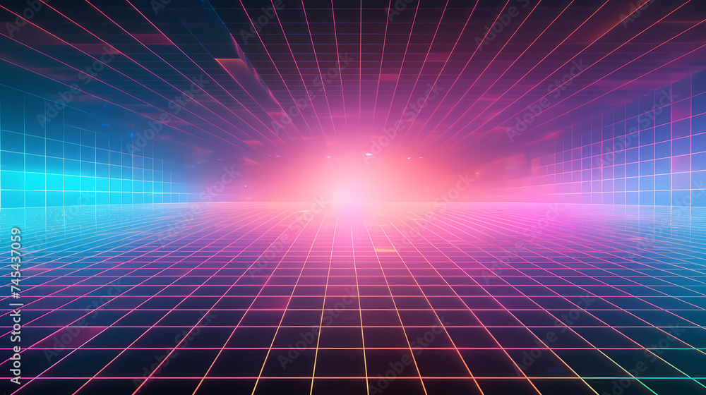 Perspective grid abstract retro background, cyberspace grid