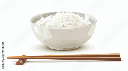 Traditional Bowl of Rice With Chopsticks Vector Illustration