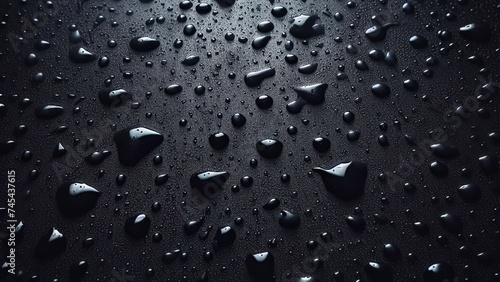 Water droplets on a black background. Illustration by Generative AI.