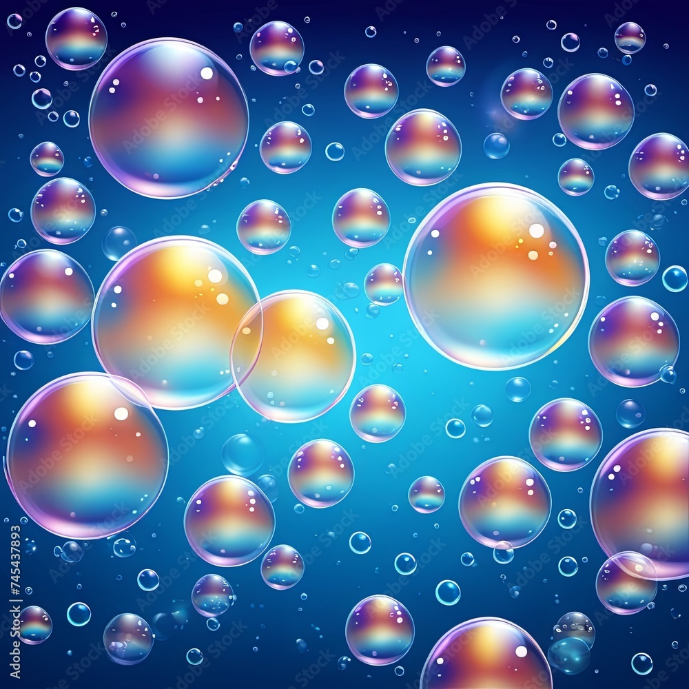 Background of bubbles in blue water. Illustration by Generative AI.