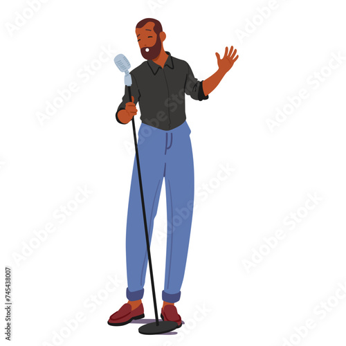 Singer Creative Profession. Character with Microphone Express Emotions And Stories Through Melody And Vocal Performance