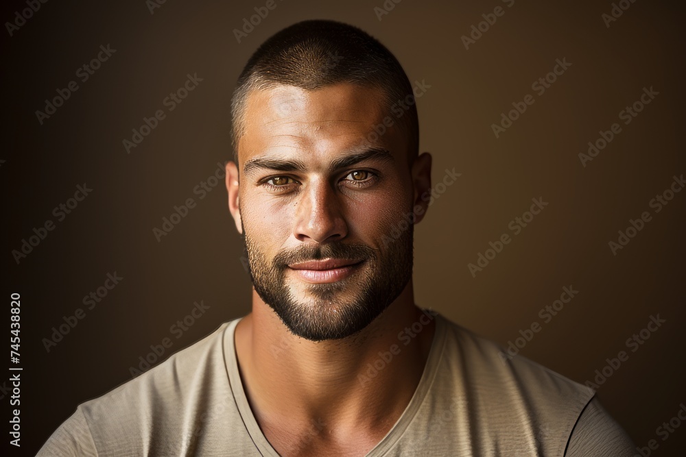 Portrait of a handsome young man on a dark background. Men's beauty, fashion.
