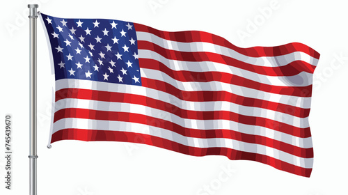 United States American Flag in Pole Isolated on White