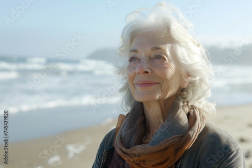 Happy mature woman of 50 years on the beach