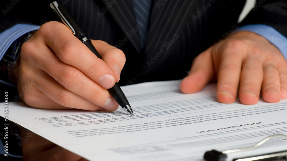 Professional Signing Contract, Close-Up of Executive's Hand with Pen Professional Signing Contract, Close-Up of Executive's Hand with Pen