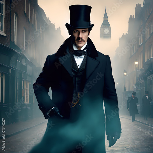 Obraz na płótnie man in a coat and hat in 18th century London street w salonie