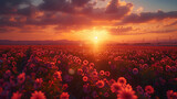 sunset over the field of flowers