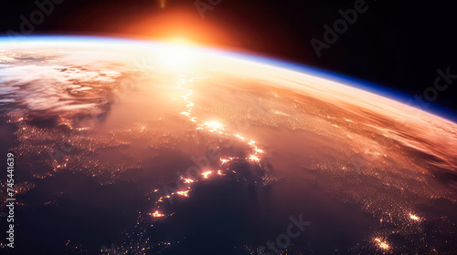 Planet Earth adorned with a breathtaking sunset, showcasing the beauty and serenity of our world from space. A mesmerizing sight of nature's wonders.