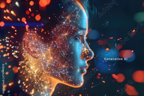 Female face formed by glowing particles showcasing the power of generative AI image generation