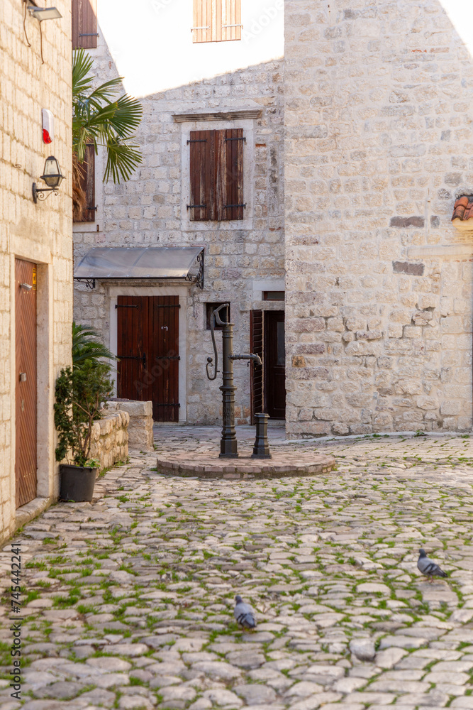 Traditional architecture and street view in old town Kotor, Montenegro
