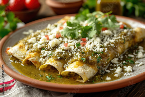 Flavorful Enchiladas Verdes with Melted Cheese and Cilantro