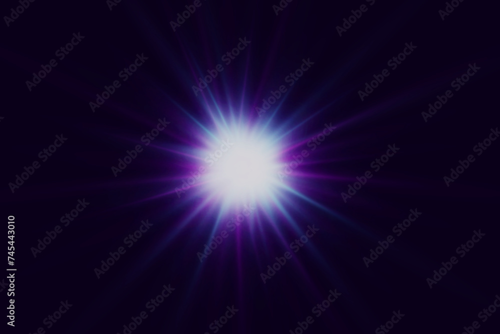 Bright effect of glare and light. Explosion of a star with rays of light.
