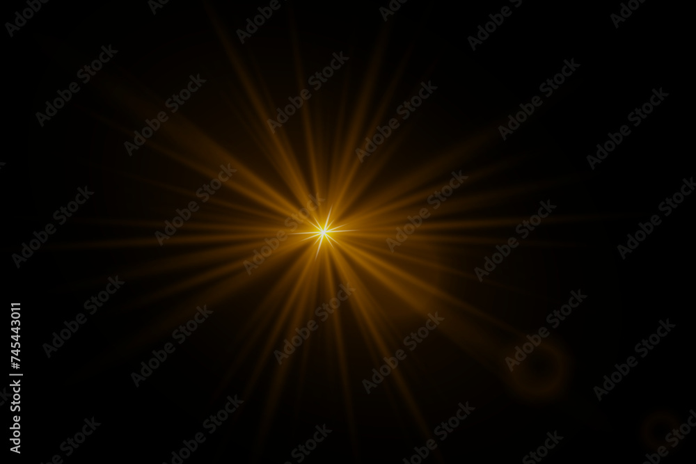 Bright effect of glare and light. Explosion of a star with rays of light.