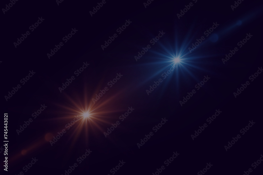 Star lights and glare, brilliant light. Flickering rays and flash special effect.