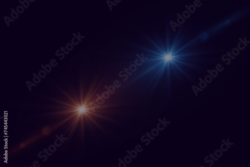 Star lights and glare, brilliant light. Flickering rays and flash special effect.