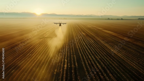 Agriculture drone fly and spray fertilizer on fields.