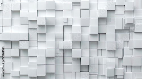 Futuristic Tiles Arranged To Create A White Wall. Seamless Design For Modern Interior Spaces. Abstract Geometric Background.