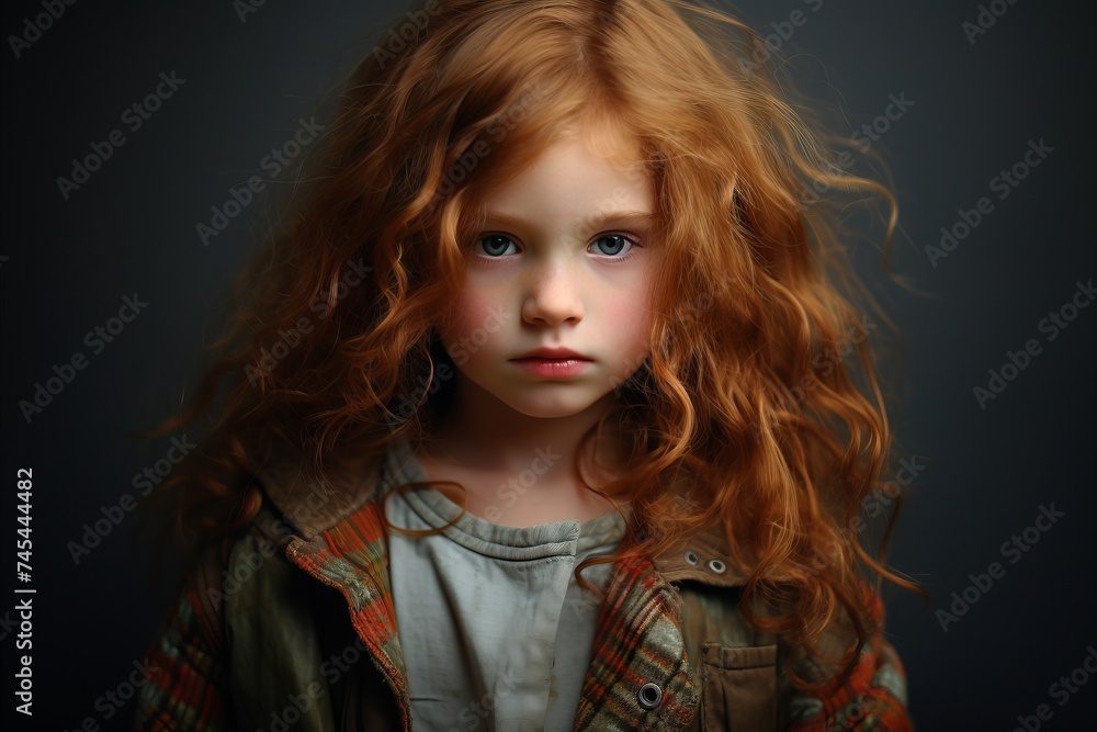 Portrait of a little red-haired girl. Studio shot. Portrait of a little red-haired girl. Studio shot.