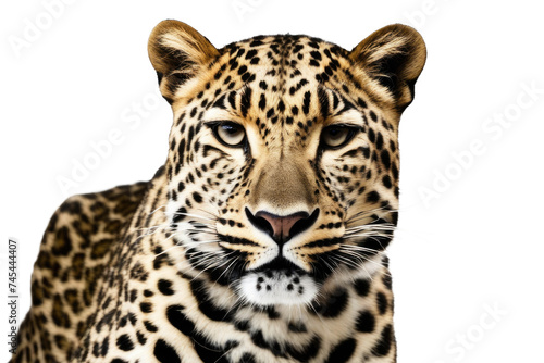 a high quality stock photograph of a single leopard head full body isolated on a white background