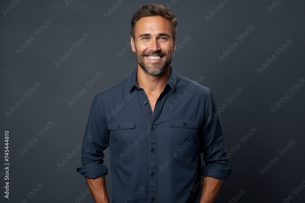 Portrait of a handsome man smiling at the camera over grey background Portrait of a handsome man smiling at the camera over grey background