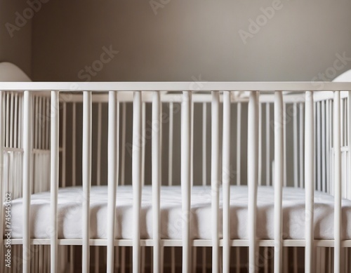White Baby Crib with Canopy in Light Brown Room 
