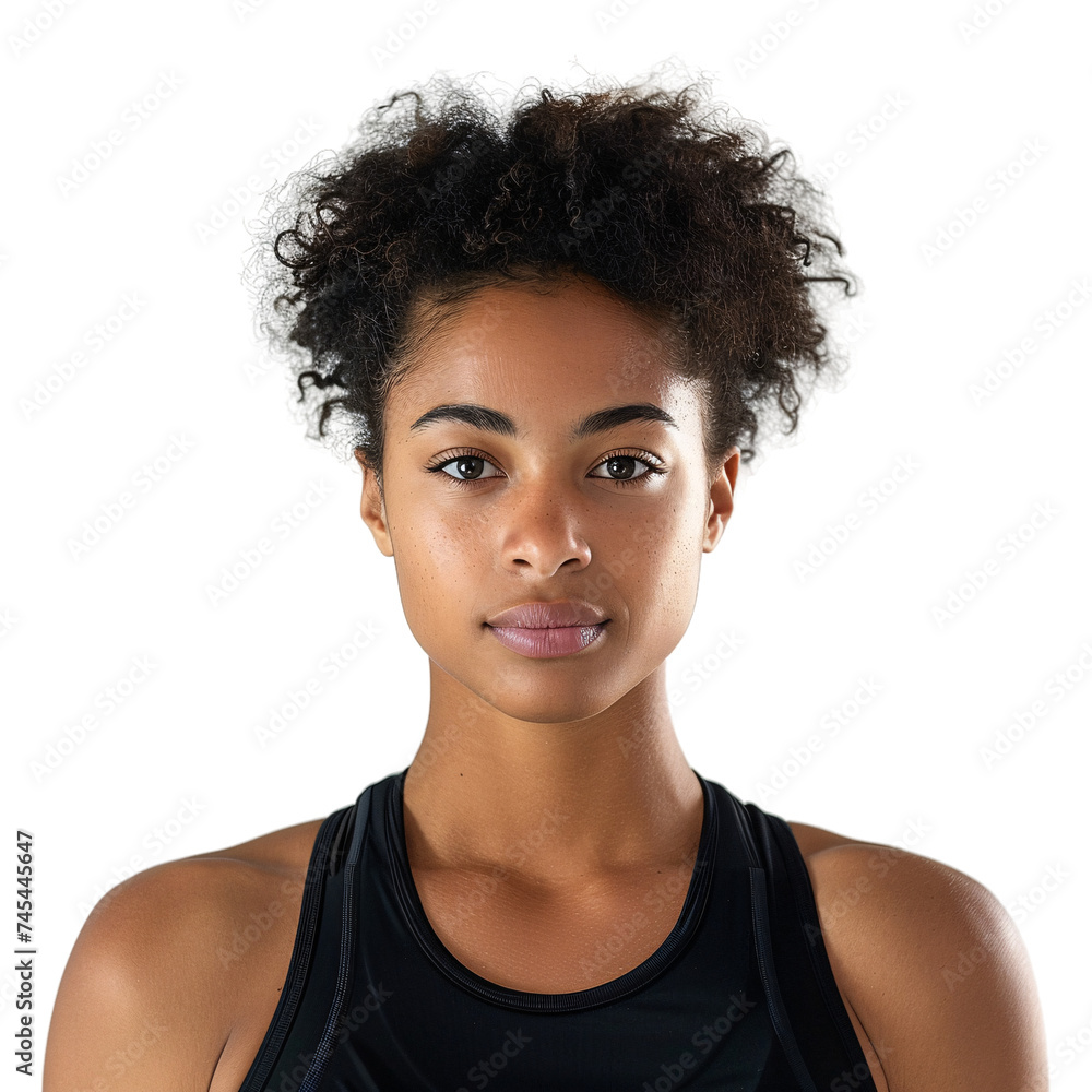 Focused Fitness Pro: Resolute Black Female Athlete in Athletic Wear - Transparent PNG for Sports and Wellness