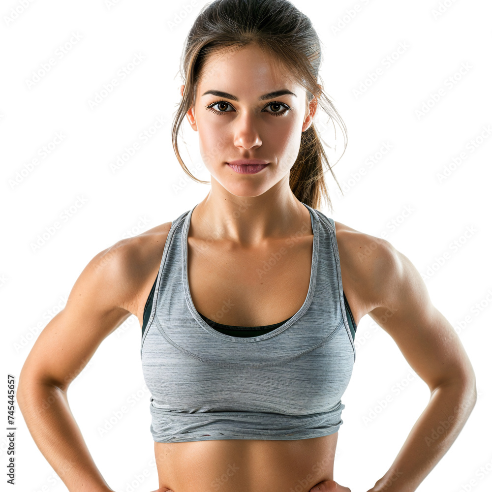 Dynamic Workout Enthusiast: Determined Female Athlete in Sporty Crop Top - High-Resolution Transparent PNG for Fitness Branding